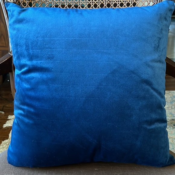 Blue Velvet Decorative Throw Pillow with Gold Zipper - Picture 4 of 7